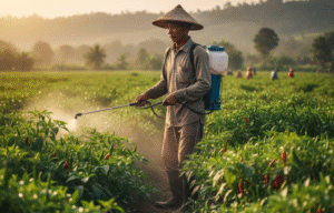 petani menyemprot pestisida